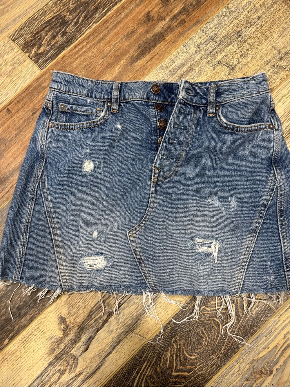 Free People Distressed Denim Mini Skirt - Blue - We the Free